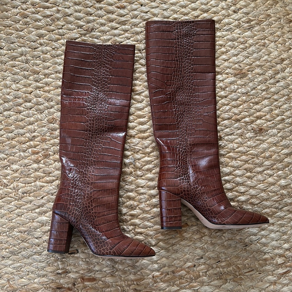 WORN 1X Paris Texas Crocodile Embossed Leather Knee High stacked heel boots  39